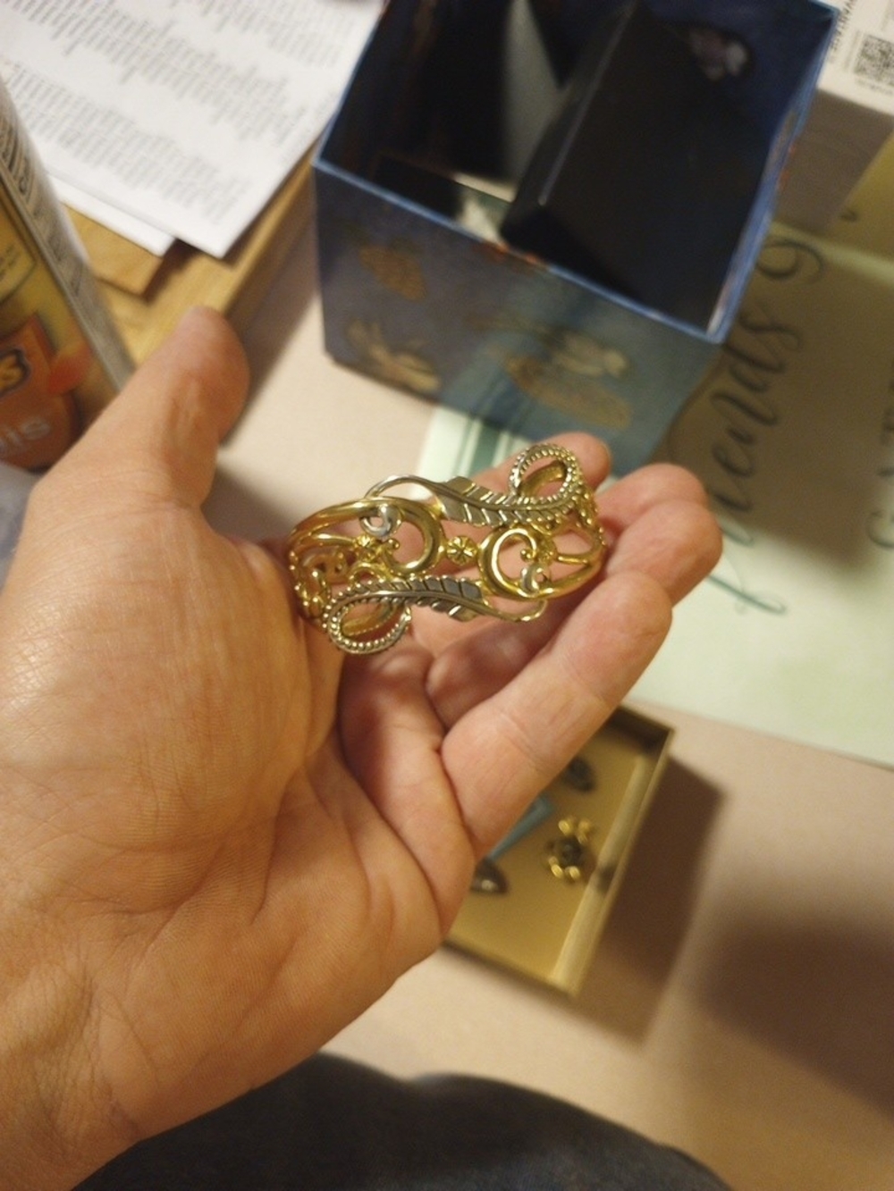 Carolyn Pollack Relios 'Coronation' 925 Sterling + Brass Scrolls 6.25" Cuff 34g
